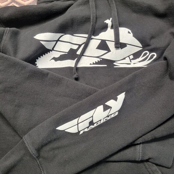 Fly Racing Snow Primary Woman's Small Black White Print Hooded Hoodie - Picture 10 of 12